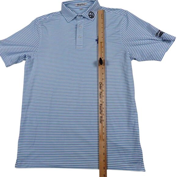 Straight Down Mens Blue Striped EMBROIDERED Golf Polo Shirt Bear Lake Small - Picture 5 of 7